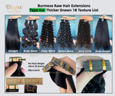 Burmese Raw Tape-in Thicker Drawn #1B Hair Extensions